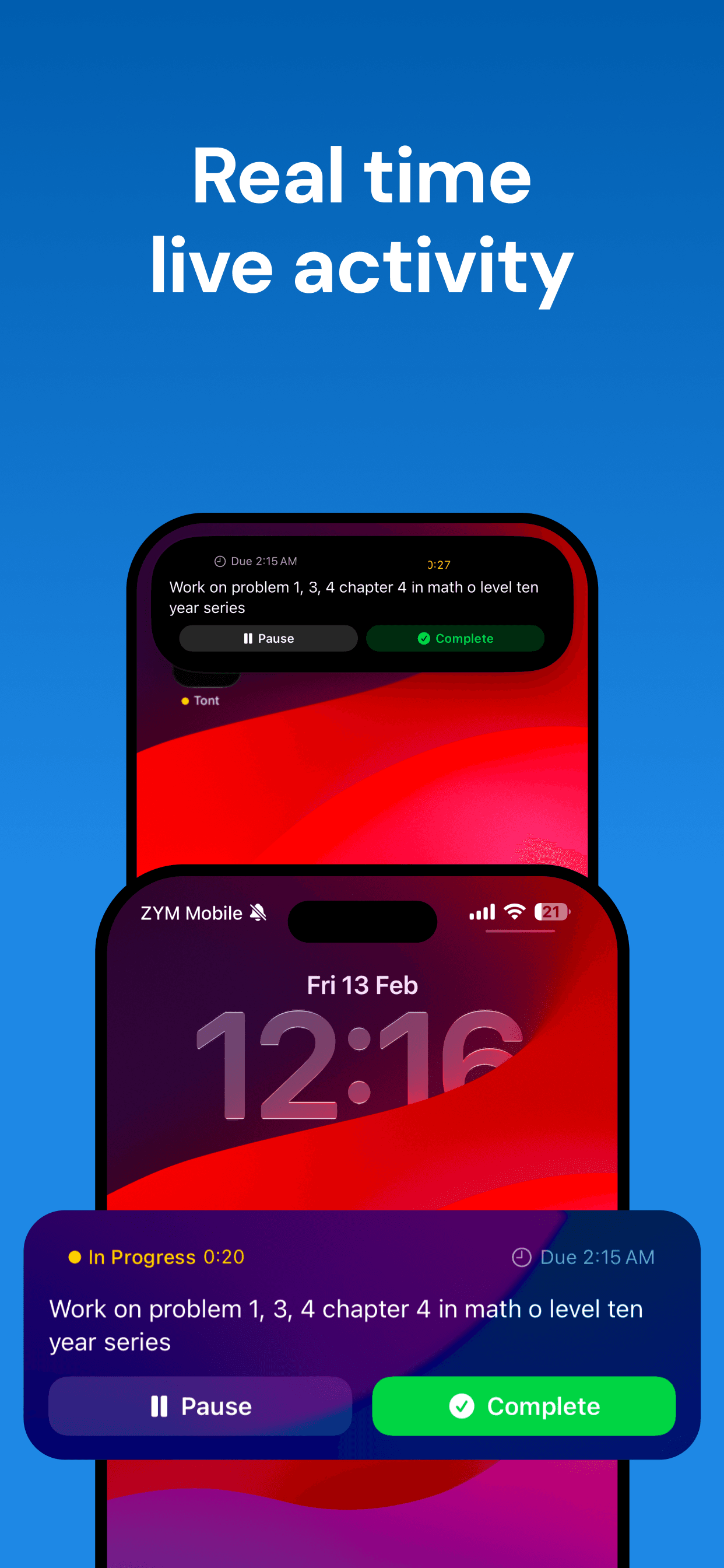 Active task visible on the iPhone lock screen